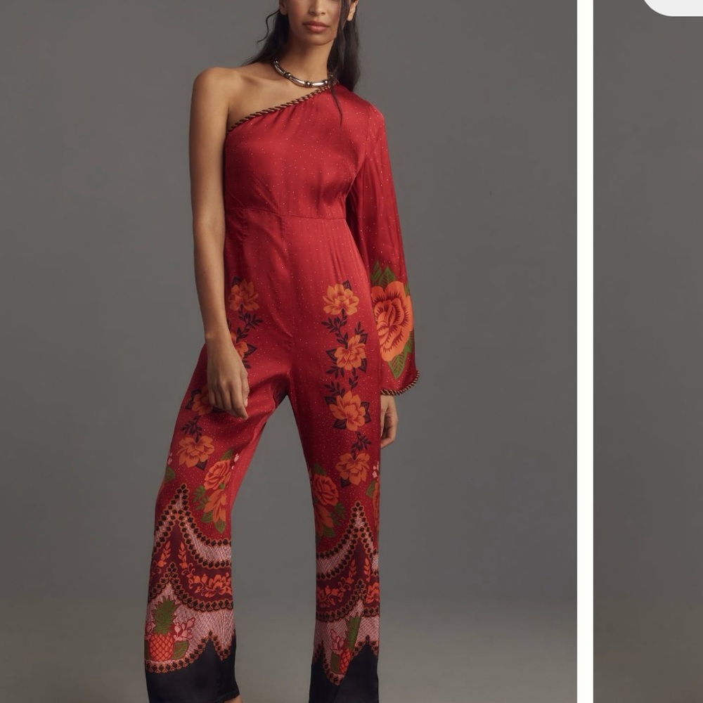 Elegant Red Floral One-Shoulder Jumpsuit